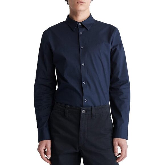 Calvin Klein Regular Fit Button Down Dark Grey Discrete Burgundy Striped Shirt - Picture 5 of 7